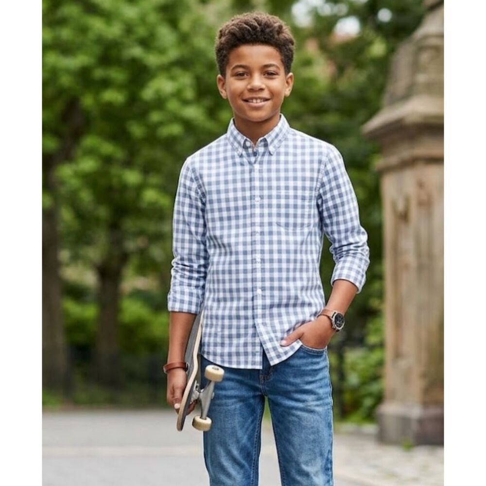 New J. Crew CrewCuts Long Sleeve Flex Plaid Button Washed Shirt Boys' Size 12